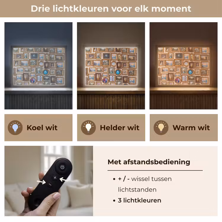 Interieur - Kunst - Collectie - Klassiek - Goud Light Box met batterij (Wandlamp) middel -USP_lichtkleurNL