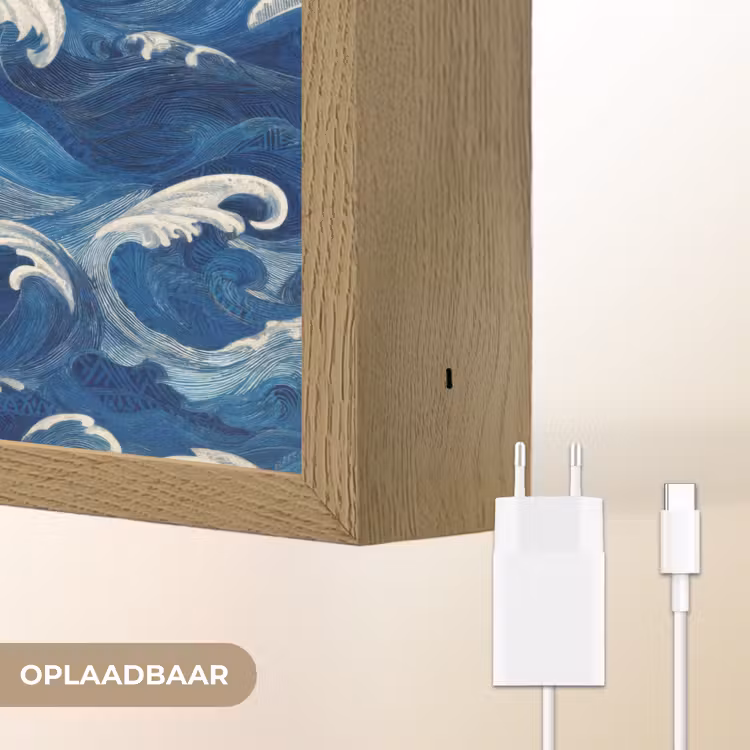 Japans - Oceaan - Golven - Blauw Light Box met batterij (Wandlamp) middel 907 -USP_websiteoplaadbaarNL