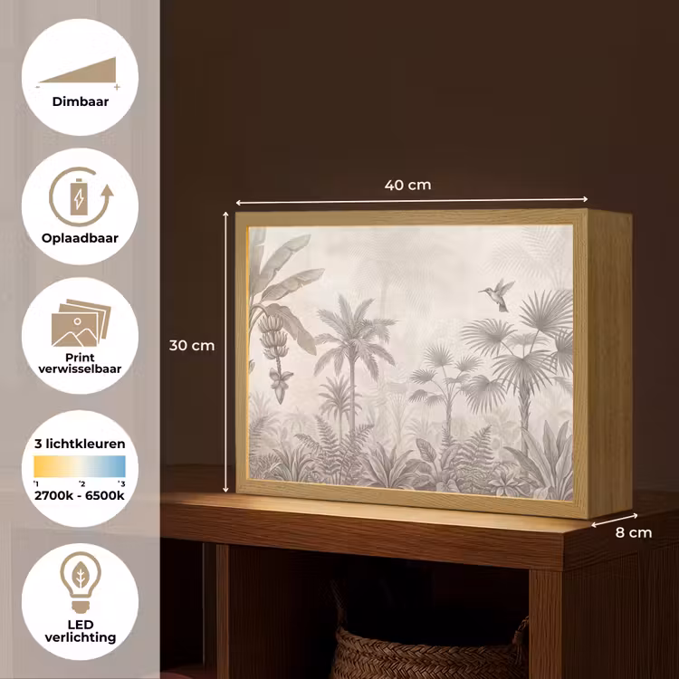Jungle - Banenboom - Kolibrie - Beige Light Box met batterij (Wandlamp) middel -USP_websiteoverzichtNL