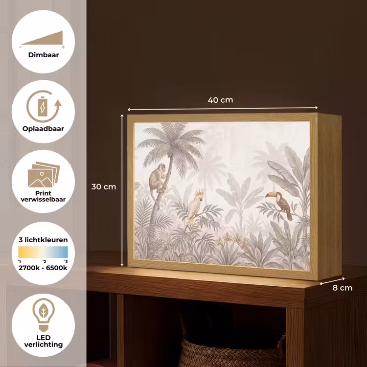Jungle - Dieren - Palmbomen Light Box met batterij (Wandlamp) middel -USP_websiteoverzichtNL