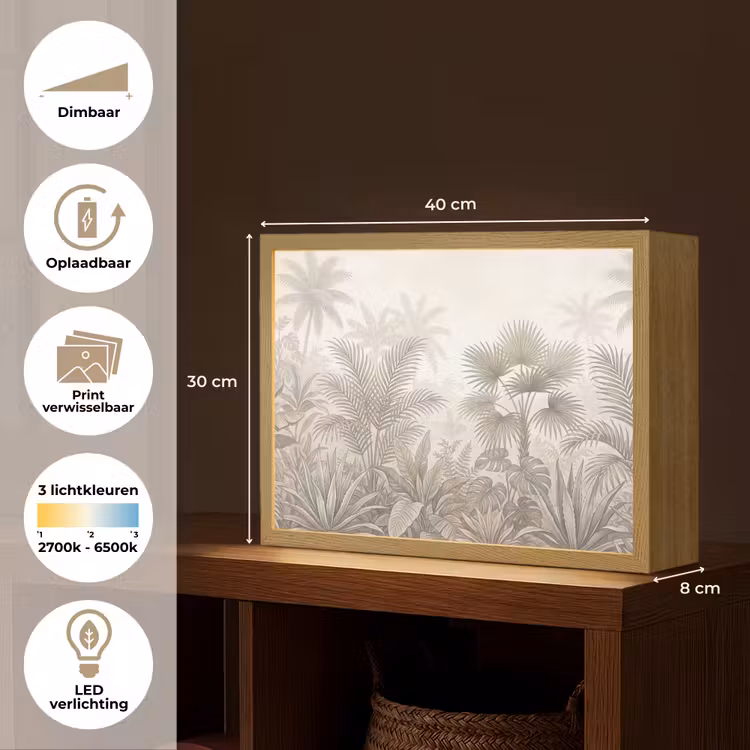 Jungle - Tropisch - Natuur -Vintage - Beige Light Box met batterij (Wandlamp) middel -USP_websiteoverzichtNL