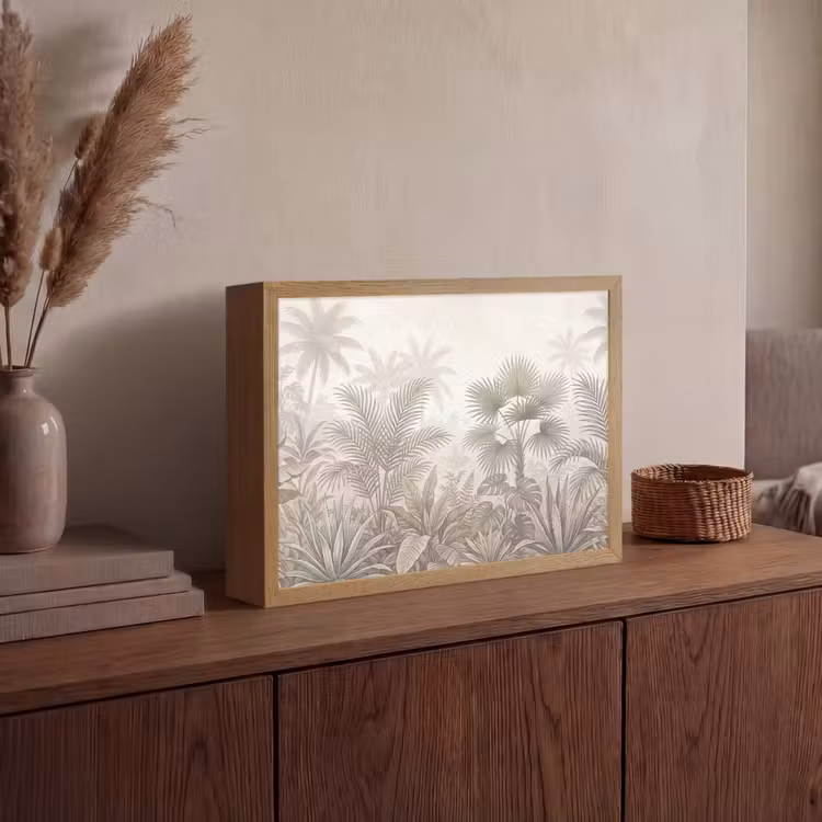Jungle - Tropisch - Natuur -Vintage - Beige Light Box met batterij (Wandlamp) middel -sfeer2