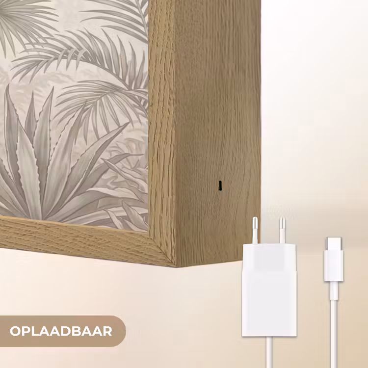 Jungle - Tropisch - Natuur -Vintage - Beige Light Box met batterij (Wandlamp) middel -USP_websiteoplaadbaarNL