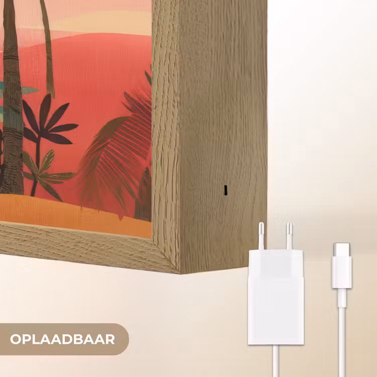 Kameel - Gekleurd tapijt - Duinen - Rode zon Light Box met batterij (Wandlamp) middel -USP_websiteoplaadbaarNL