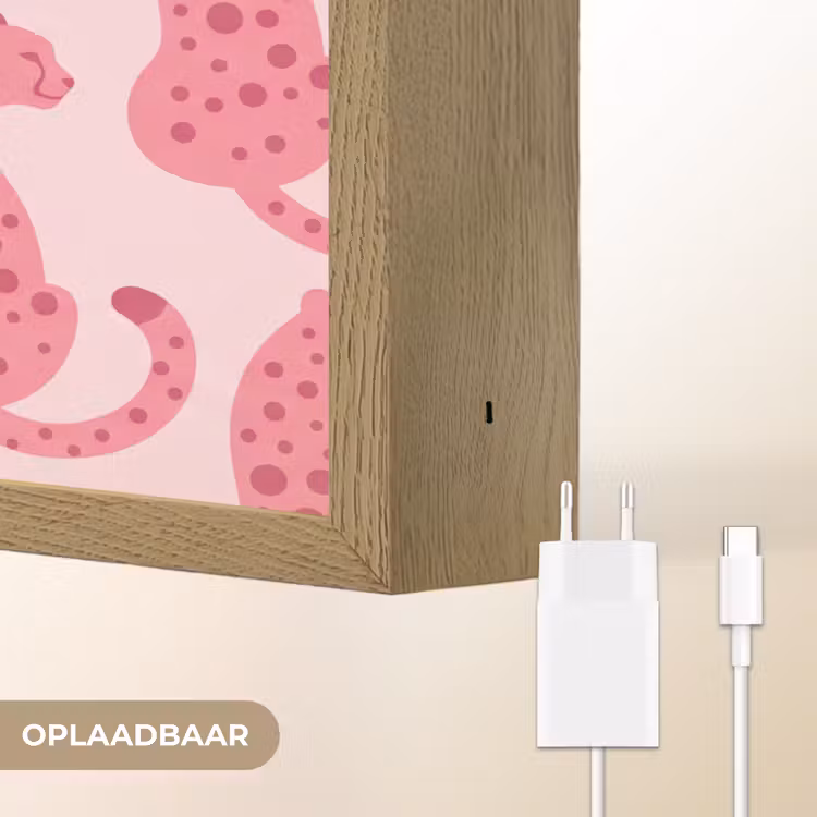 Kat - Gevlekt - Dieren - Patroon - Roze Light Box met batterij (Wandlamp) middel -USP_websiteoplaadbaarNL