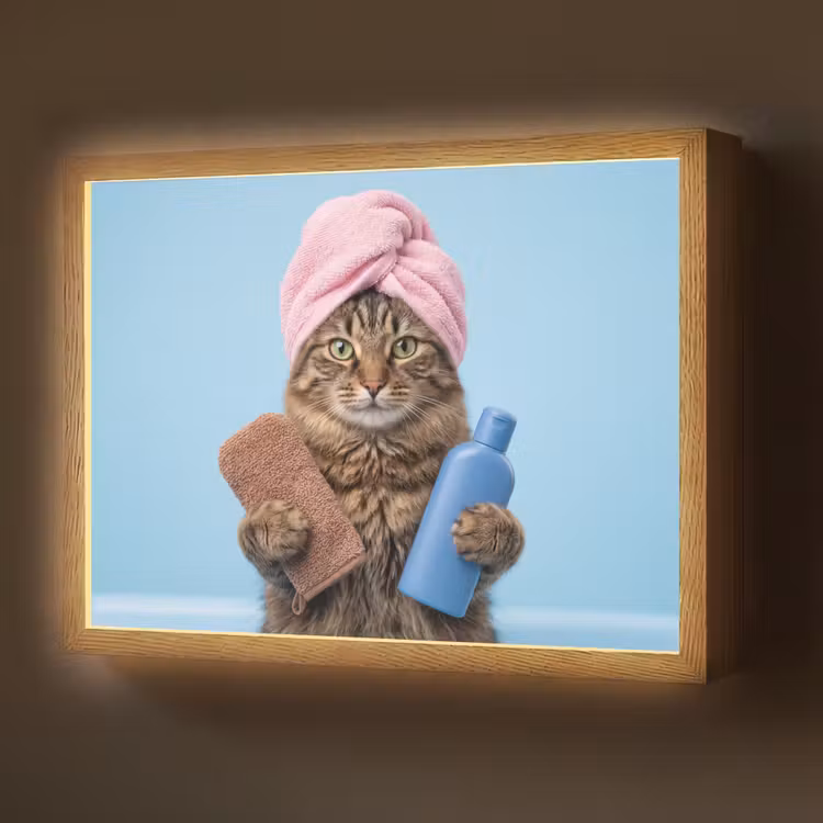 Kat - Handdoek - Washand - Zeep Light Box met batterij (Wandlamp) middel -z3d_website