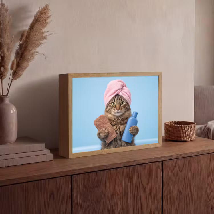 Kat - Handdoek - Washand - Zeep Light Box met batterij (Wandlamp) middel -sfeer2