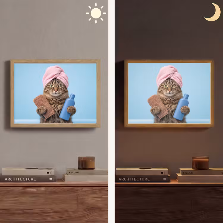 Kat - Handdoek - Washand - Zeep Light Box met batterij (Wandlamp) middel -sfeer3