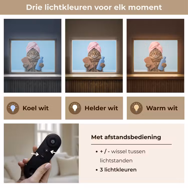 Kat - Handdoek - Washand - Zeep Light Box met batterij (Wandlamp) middel -USP_lichtkleurNL