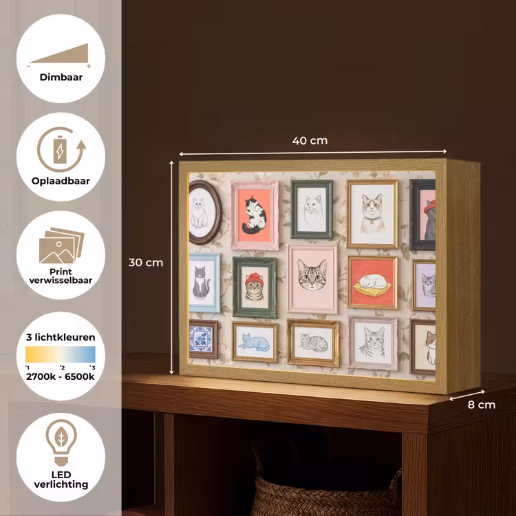 Kat - Portret - Dieren - Illustratie - Lijst Light Box met batterij (Wandlamp) middel -USP_websiteoverzichtNL