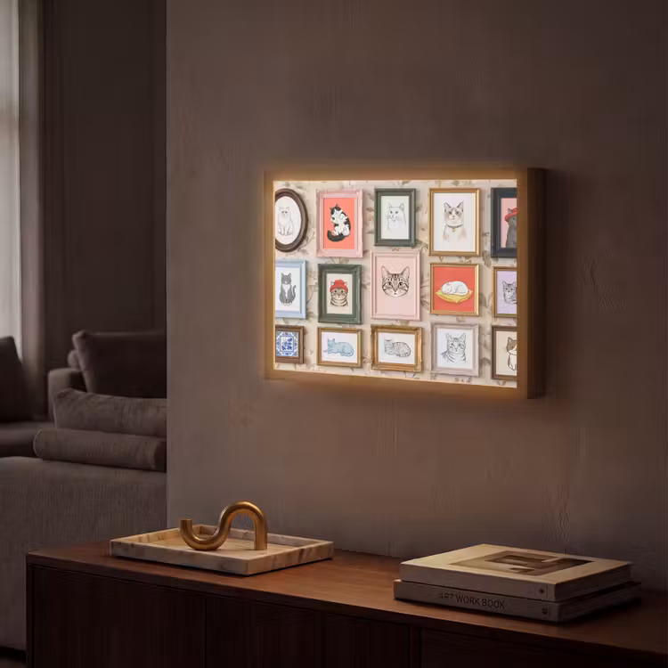 Kat - Portret - Dieren - Illustratie - Lijst Light Box met batterij (Wandlamp) middel -sfeer1