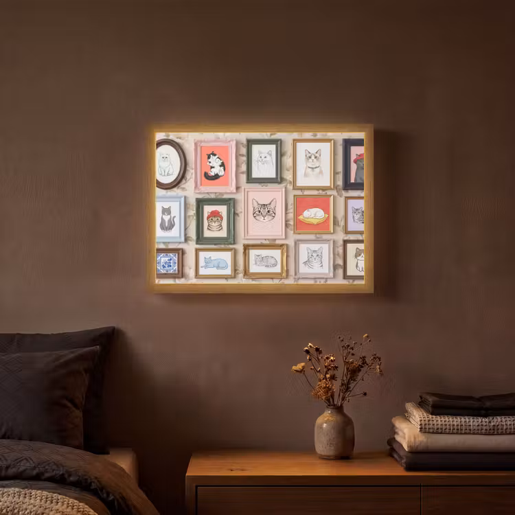 Kat - Portret - Dieren - Illustratie - Lijst Light Box met batterij (Wandlamp) middel -sfeer4
