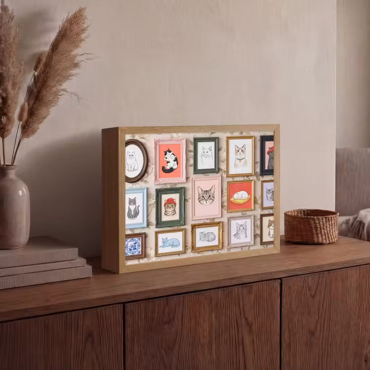 Kat - Portret - Dieren - Illustratie - Lijst Light Box met batterij (Wandlamp) middel -sfeer2