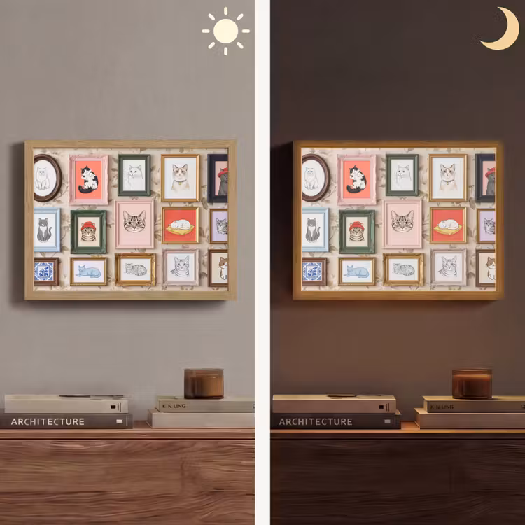 Kat - Portret - Dieren - Illustratie - Lijst Light Box met batterij (Wandlamp) middel -sfeer3