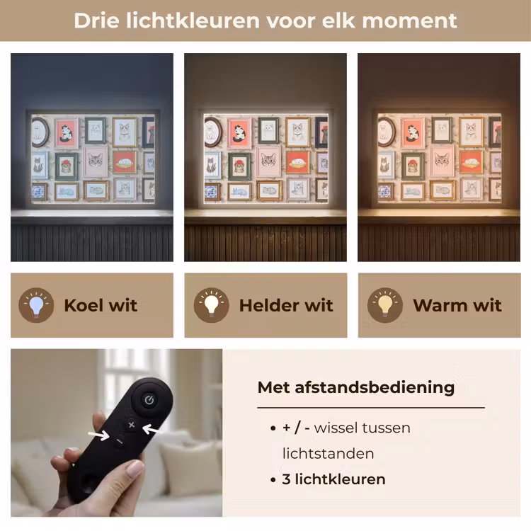 Kat - Portret - Dieren - Illustratie - Lijst Light Box met batterij (Wandlamp) middel -USP_lichtkleurNL