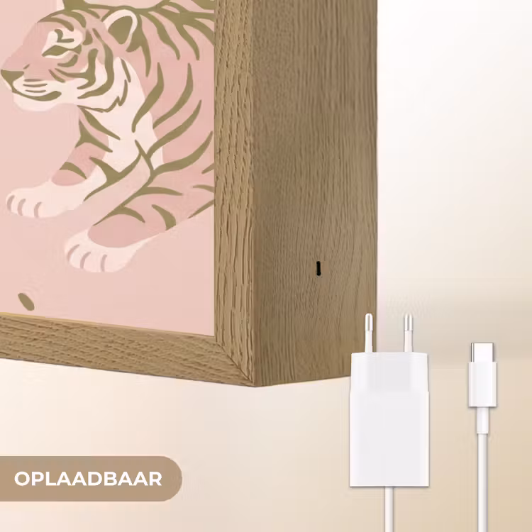 Kat - Springend - Bloemen - Abstract - Roze Light Box met batterij (Wandlamp) middel -USP_websiteoplaadbaarNL
