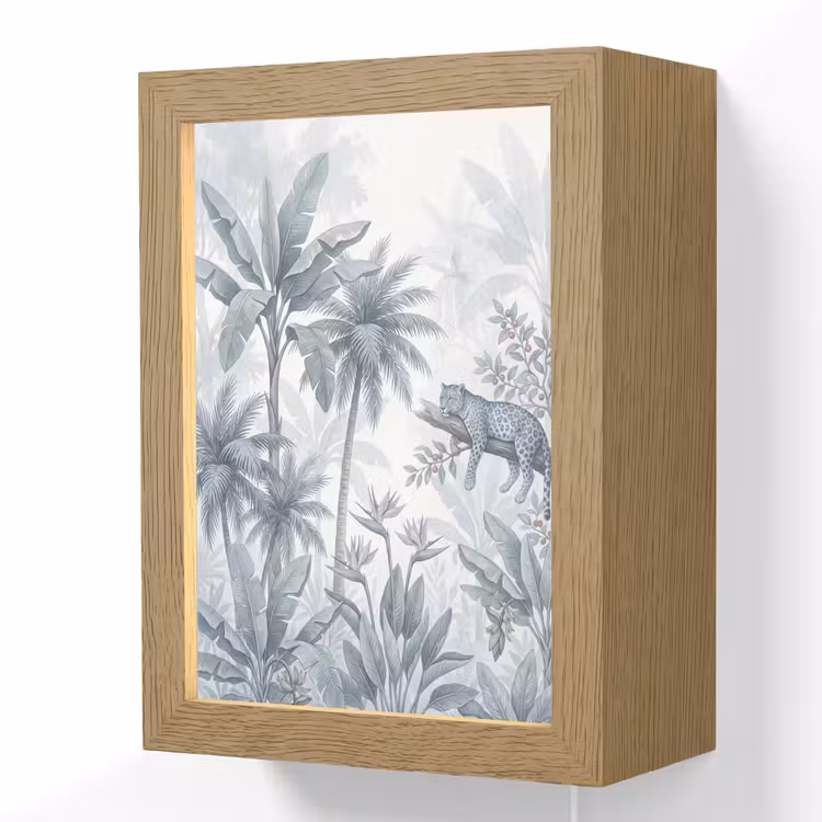 Kat - Tropisch bos - Modern - Grijs Light Box met kabel (Wandlamp) klein -3d
