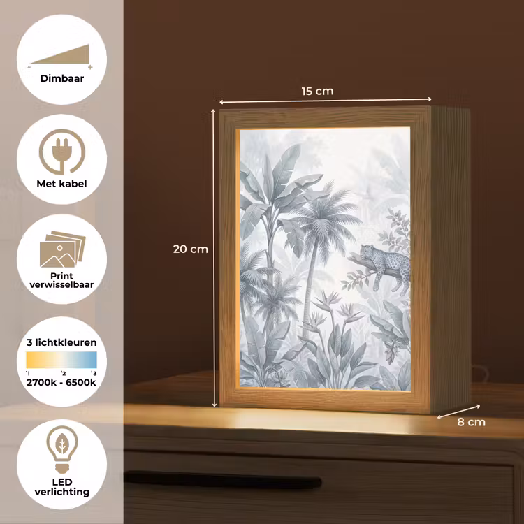 Kat - Tropisch bos - Modern - Grijs Light Box met kabel (Wandlamp) klein -USP_websiteoverzichtNL