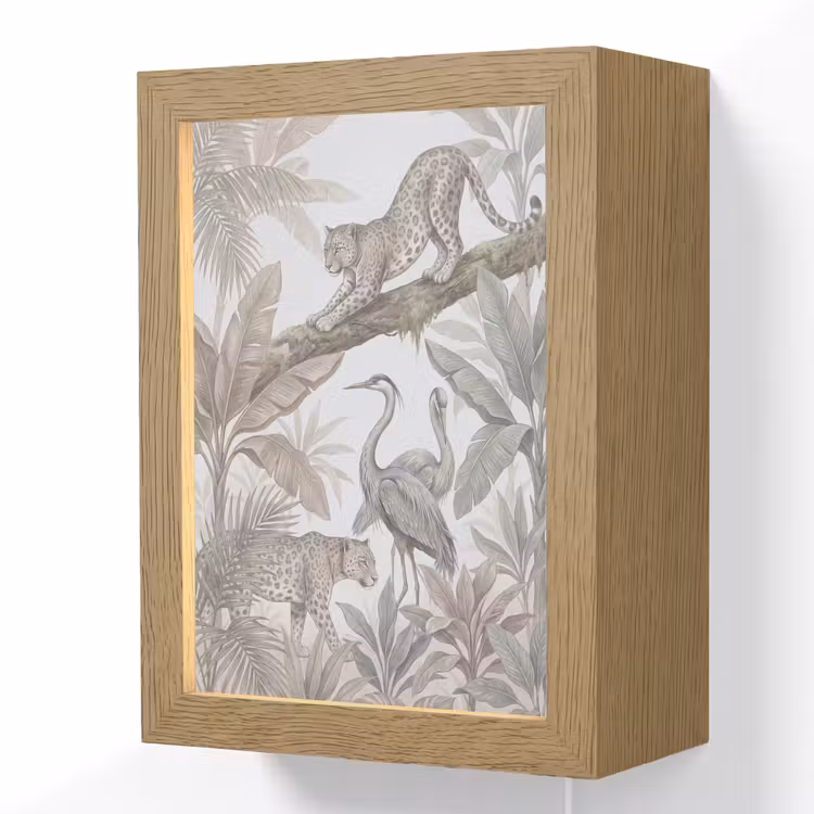 Kat - Vogel - Jungle - Illustratie - Dieren Light Box met kabel (Wandlamp) klein -3d