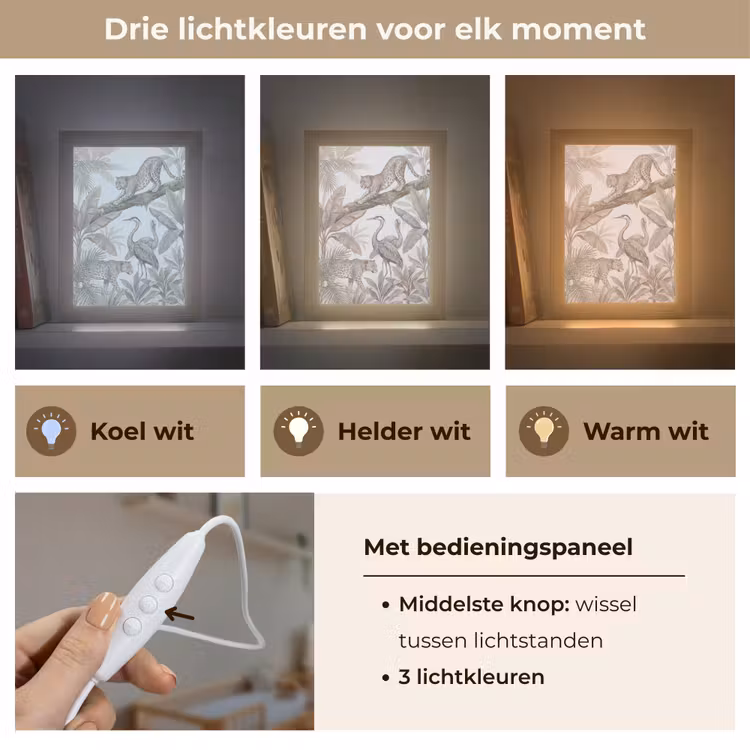 Kat - Vogel - Jungle - Illustratie - Dieren Light Box met kabel (Wandlamp) klein -USP_lichtkleurNL
