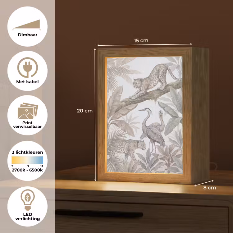 Kat - Vogel - Jungle - Illustratie - Dieren Light Box met kabel (Wandlamp) klein -USP_websiteoverzichtNL