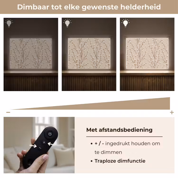 Katoen - Natuur - Taupe Light Box met batterij (Wandlamp) middel 907 -USP_dimbaarNL