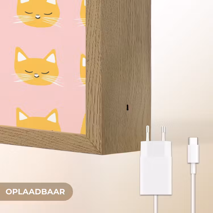 Katten - Patroon - Roze Light Box met batterij (Wandlamp) middel 907 -USP_websiteoplaadbaarNL