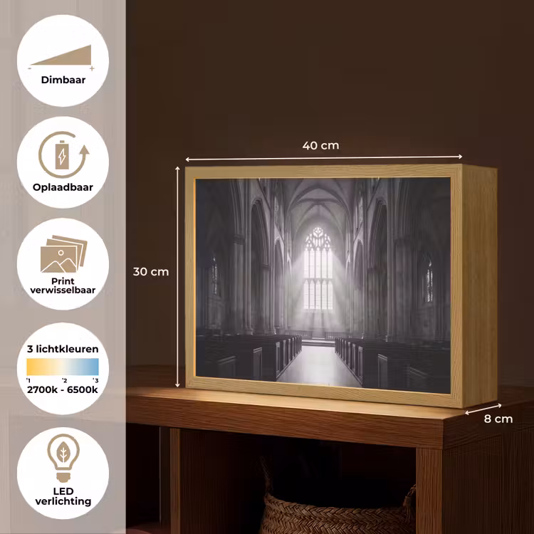 Kerk - Interieur - Lichtstralen - Architectuur - Klassiek Light Box met batterij (Wandlamp) middel -USP_websiteoverzichtNL
