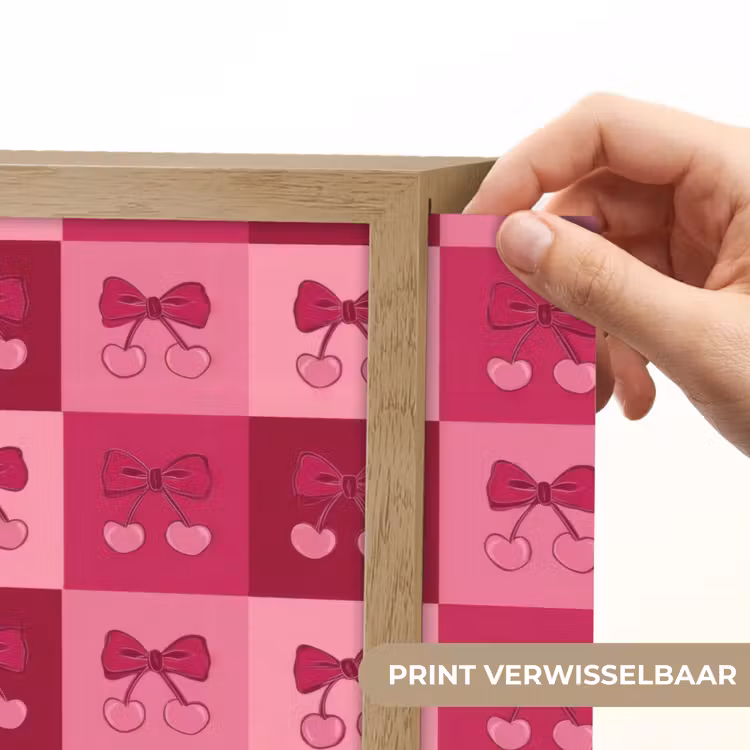 Kersen - Strikjes - Speels - Roze - Bordeaux Light Box met batterij (Wandlamp) middel 907 -USP_websiteprintNL