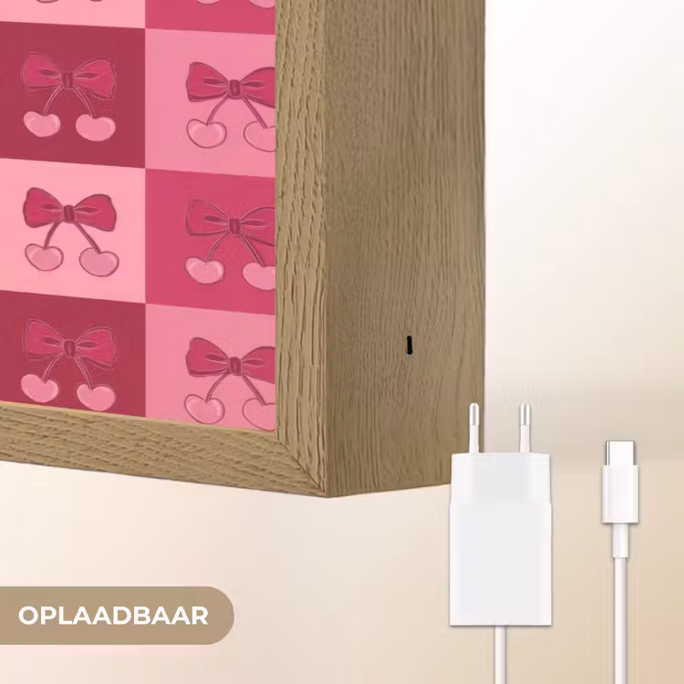 Kersen - Strikjes - Speels - Roze - Bordeaux Light Box met batterij (Wandlamp) middel 907 -USP_websiteoplaadbaarNL