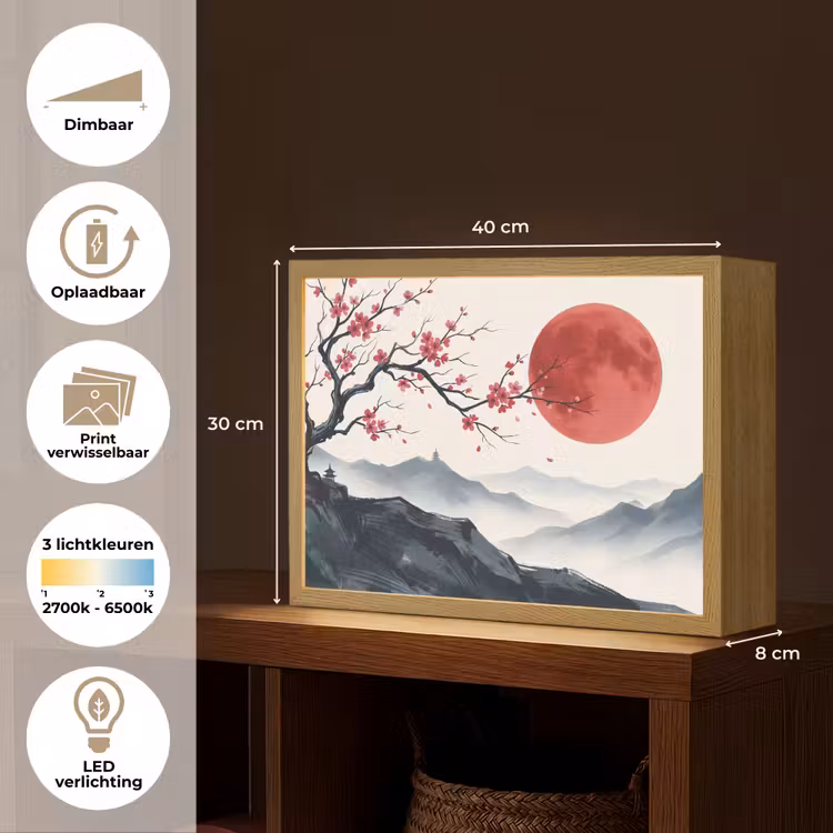 Kersenbloesem - Oosters - Rood Light Box met batterij (Wandlamp) middel -USP_websiteoverzichtNL