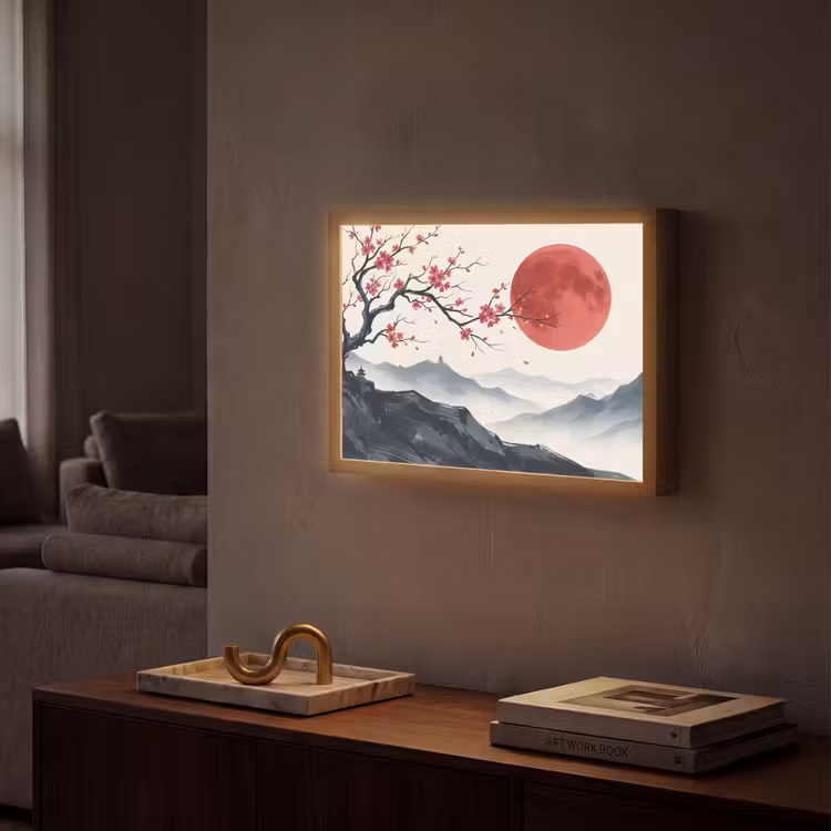 Kersenbloesem - Oosters - Rood Light Box met batterij (Wandlamp) middel -sfeer1