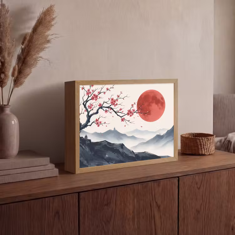 Kersenbloesem - Oosters - Rood Light Box met batterij (Wandlamp) middel -sfeer2