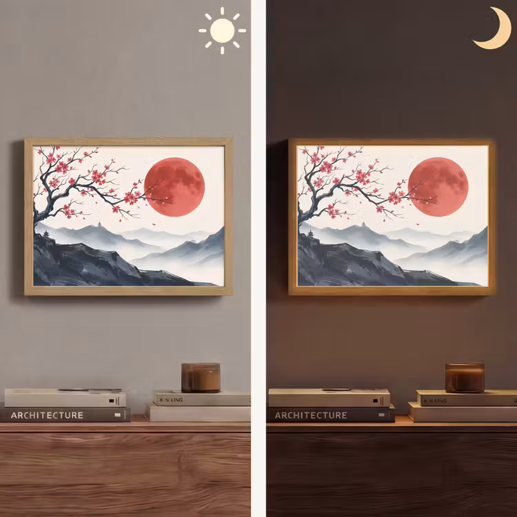 Kersenbloesem - Oosters - Rood Light Box met batterij (Wandlamp) middel -sfeer3