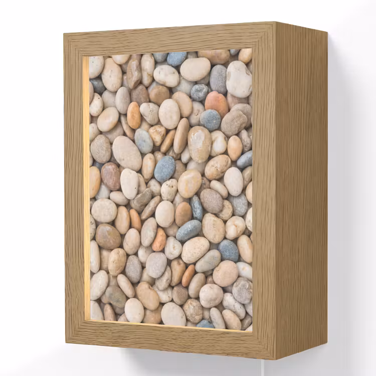 Kiezelstenen - Natuur - Textuur - Beige - Grijs Light Box met kabel (Wandlamp) klein -3d