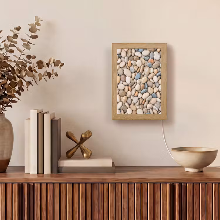 Kiezelstenen - Natuur - Textuur - Beige - Grijs Light Box met kabel (Wandlamp) klein -sfeer2