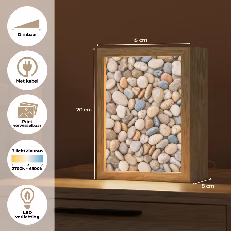 Kiezelstenen - Natuur - Textuur - Beige - Grijs Light Box met kabel (Wandlamp) klein -USP_websiteoverzichtNL
