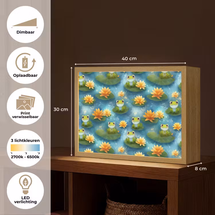 Kikker - Lelies - Groen Light Box met batterij (Wandlamp) middel 907 -USP_websiteoverzichtNL