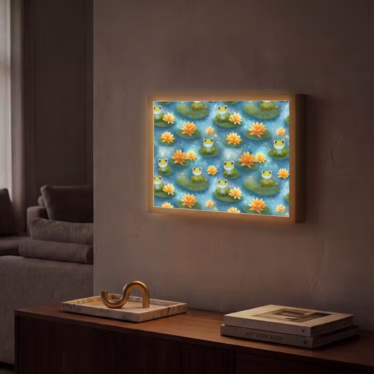 Kikker - Lelies - Groen Light Box met batterij (Wandlamp) middel 907 -sfeer1