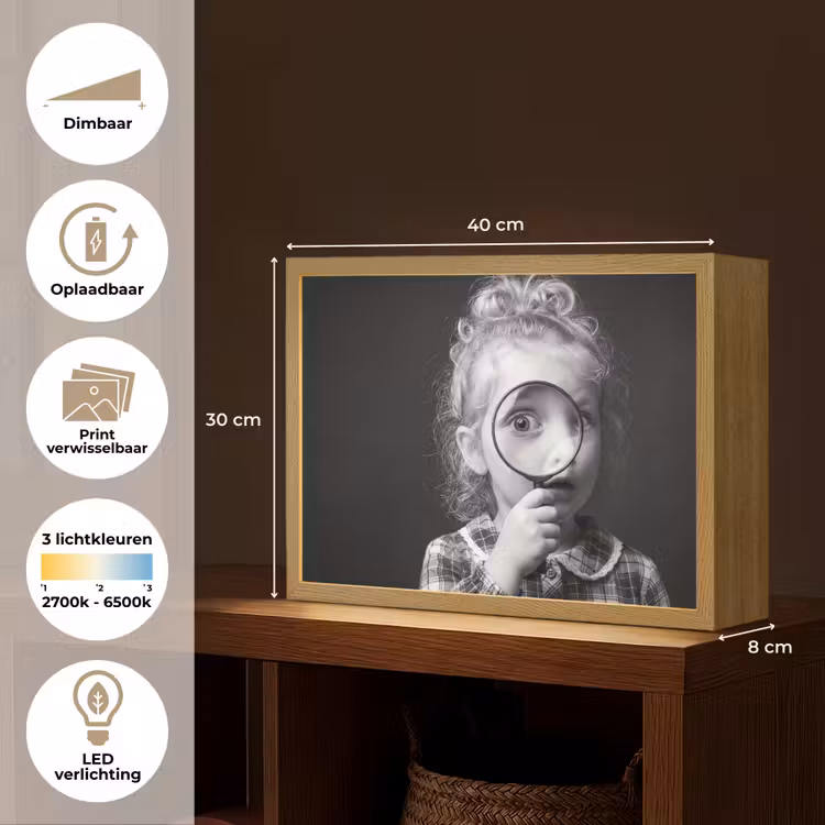 Kind - Vergrootglas - Portret - Zwart-wit Light Box met batterij (Wandlamp) middel -USP_websiteoverzichtNL