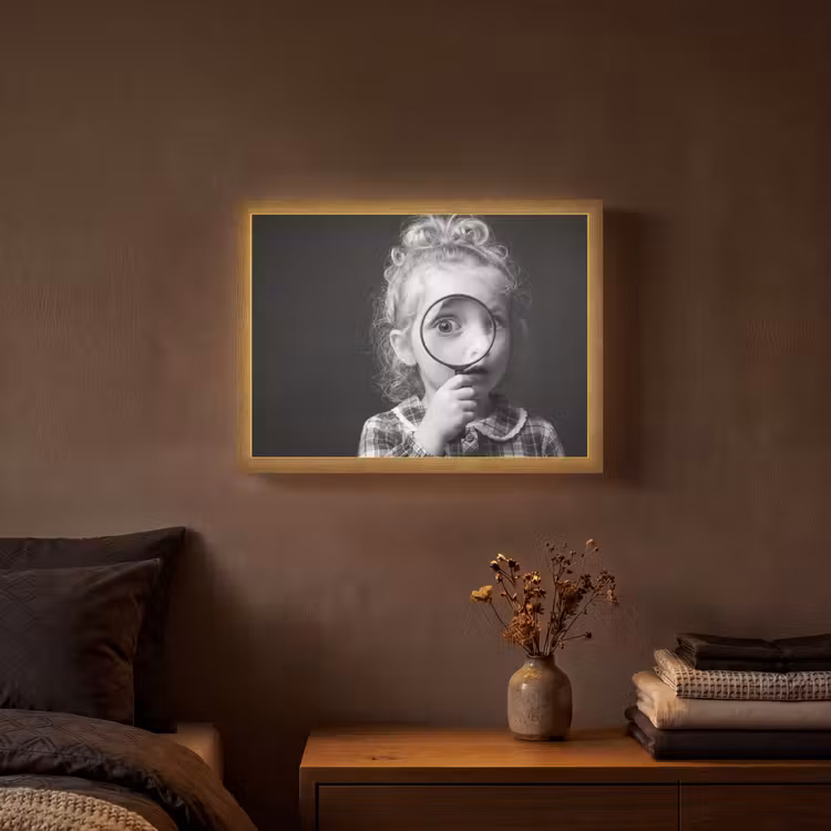 Kind - Vergrootglas - Portret - Zwart-wit Light Box met batterij (Wandlamp) middel -sfeer4