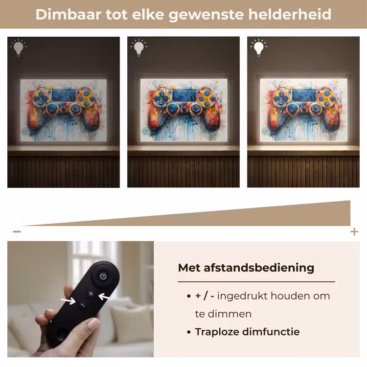 Kinder- en tiener kamer - Gaming - Game controller Light Box met batterij (Wandlamp) middel -USP_dimbaarNL