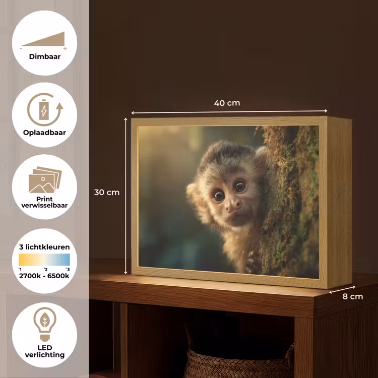 Aap - Boomstronk - Bruin Light Box met batterij (Wandlamp kind) middel -USP_websiteoverzichtNL