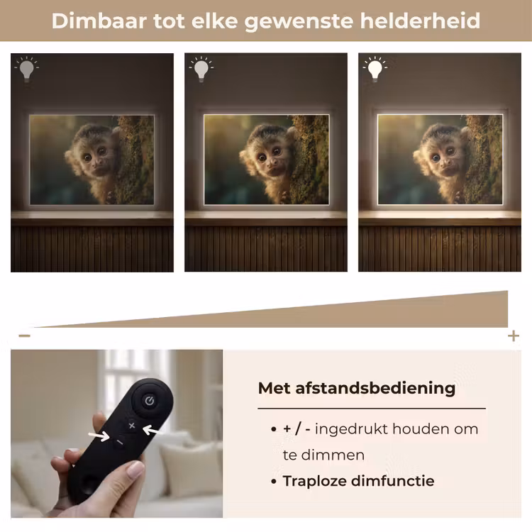 Aap - Boomstronk - Bruin Light Box met batterij (Wandlamp kind) middel -USP_dimbaarNL
