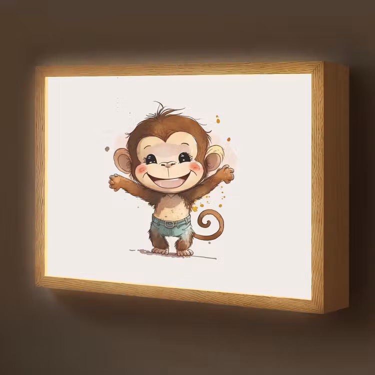 Aap - Bruin - Waterverf - Dieren - Meiden - Jongens Light Box met batterij (Wandlamp kind) middel -z3d_website