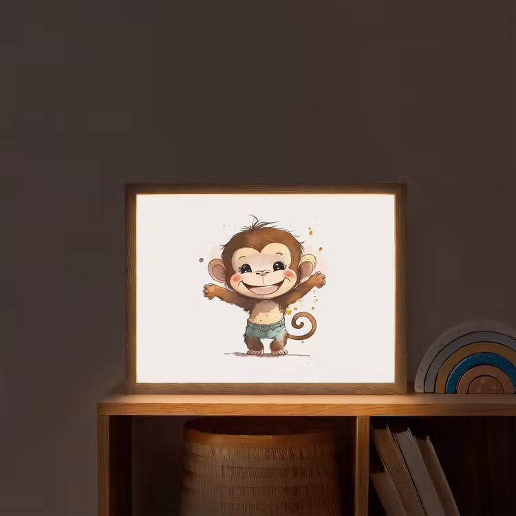 Aap - Bruin - Waterverf - Dieren - Meiden - Jongens Light Box met batterij (Wandlamp kind) middel -sfeer1_kind