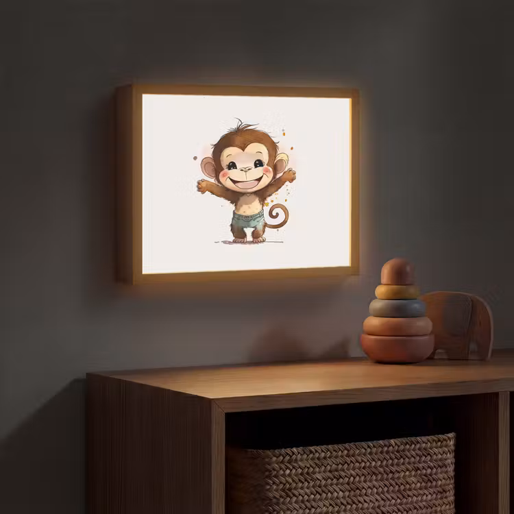 Aap - Bruin - Waterverf - Dieren - Meiden - Jongens Light Box met batterij (Wandlamp kind) middel -sfeer5_kind