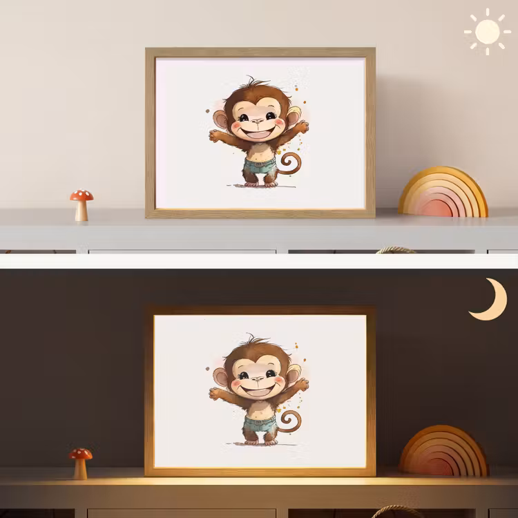 Aap - Bruin - Waterverf - Dieren - Meiden - Jongens Light Box met batterij (Wandlamp kind) middel -sfeer3_kind