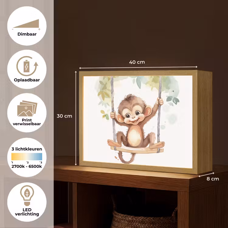 Aap - Dier - Kinderen - Jungle Light Box met batterij (Wandlamp kind) middel -USP_websiteoverzichtNL