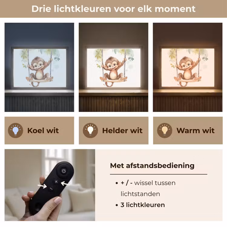 Aap - Dier - Kinderen - Jungle Light Box met batterij (Wandlamp kind) middel -USP_lichtkleurNL